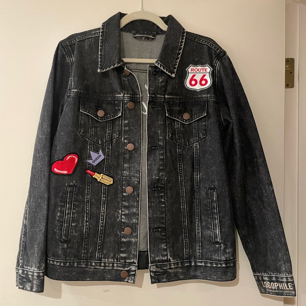 Black Oversized Denim Patch Jacket | Logophile - image 3